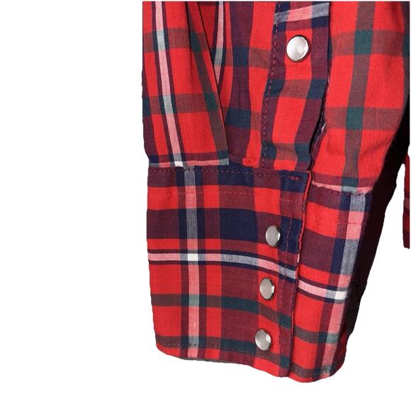 Vintage Karman Shirt Men Large Check Red Plaid Pearl Snap Western Cowboy 80s USA - Picture 4 of 7